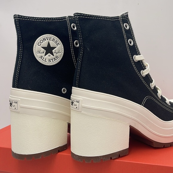 Converse WMNS CHUCK 70 DE LUXE HEEL HI BLACK/EGRET/EGRET A05347C Platform Snkrs - Picture 14 of 16